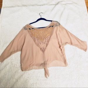 Anthropologie lacy open back blouse with front tie